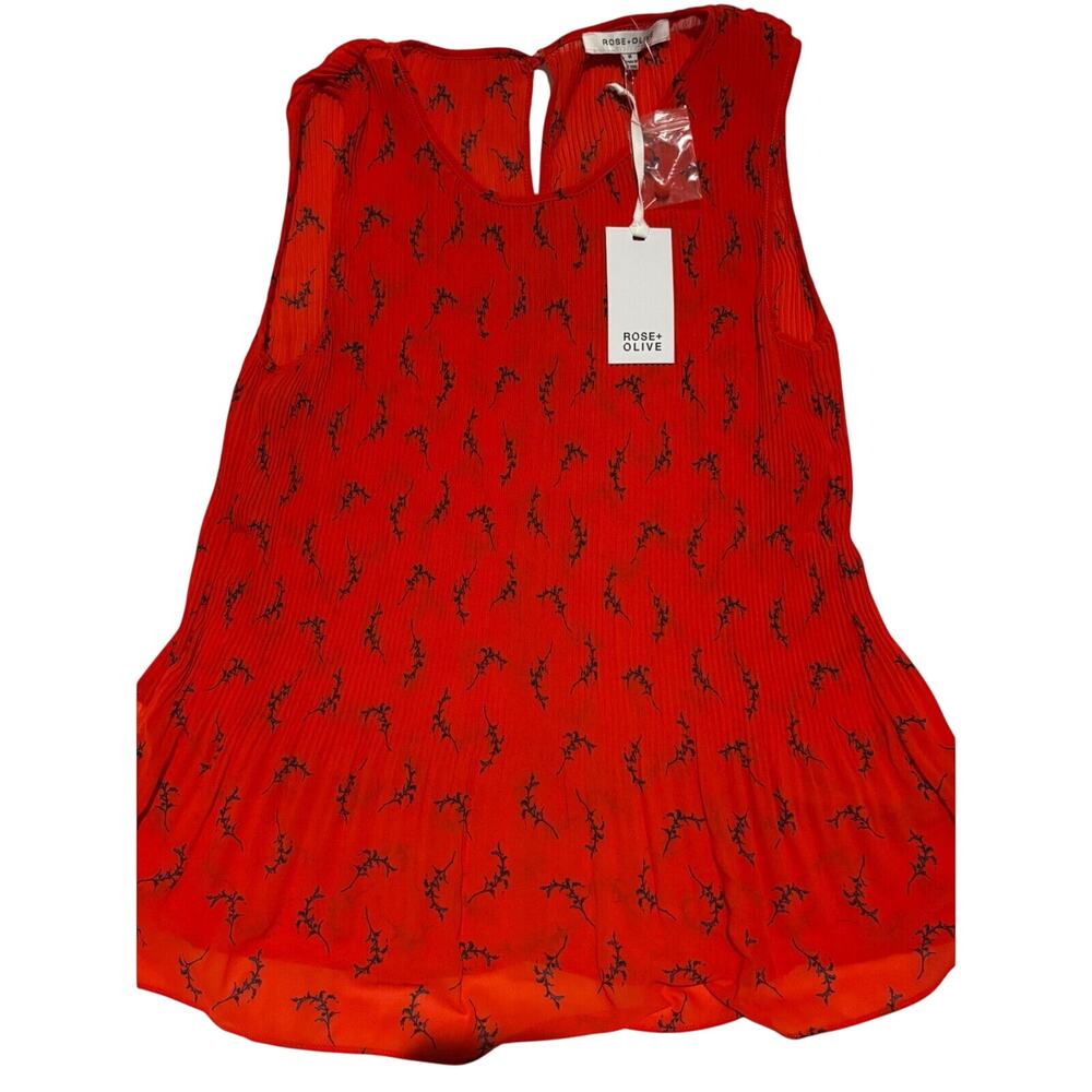 New Rose & Olive‎ Top size M Red coral Crinkle Stretch sleeveless Coastal Career